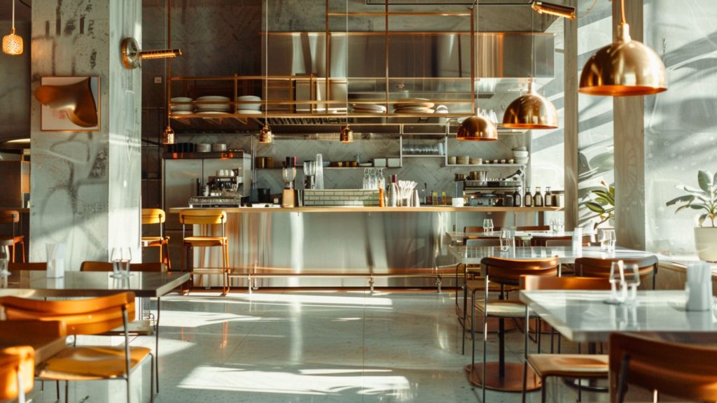 Sensory design elements that create the illusion of space in a restaurant