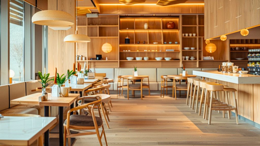 Compact laminate and quartz surfaces in a restaurant counter