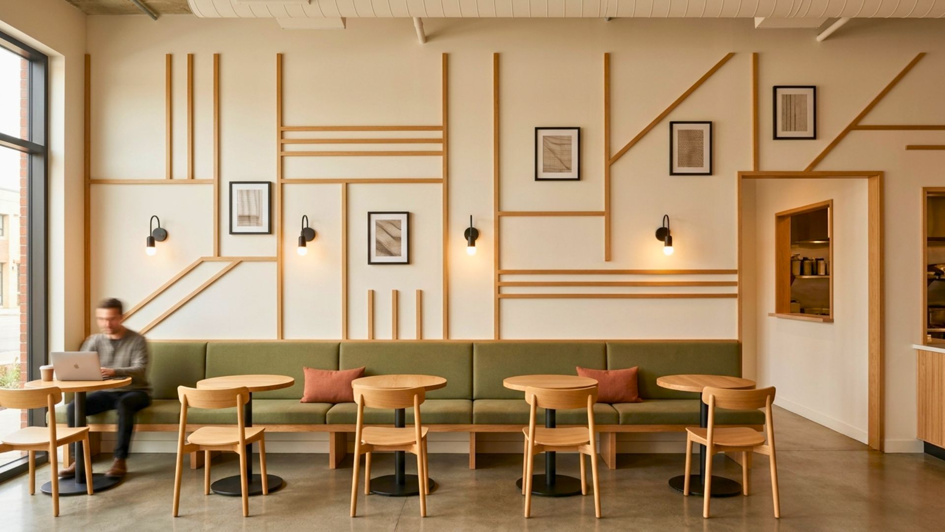 Flexible seating rearranged in a coffee shop