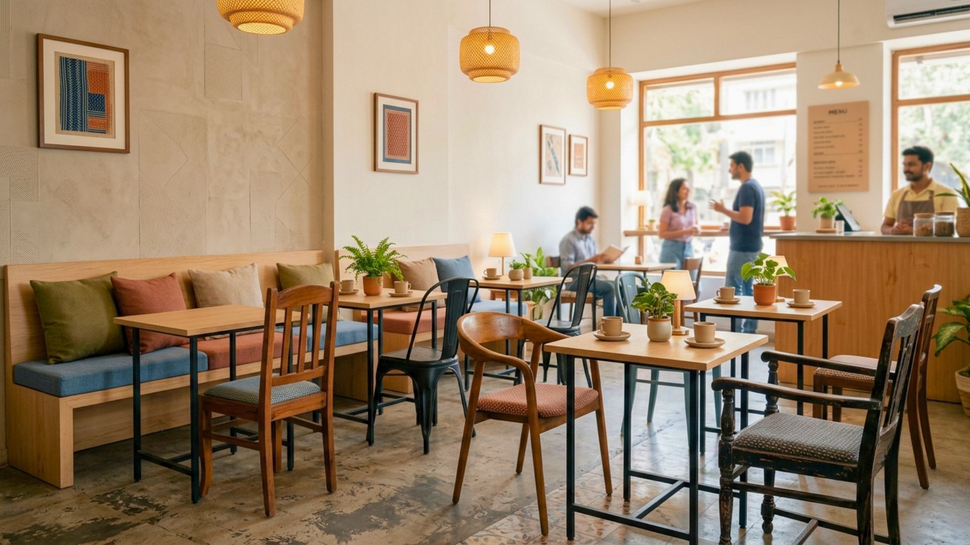 Warm lighting and colour added to a coffee shop