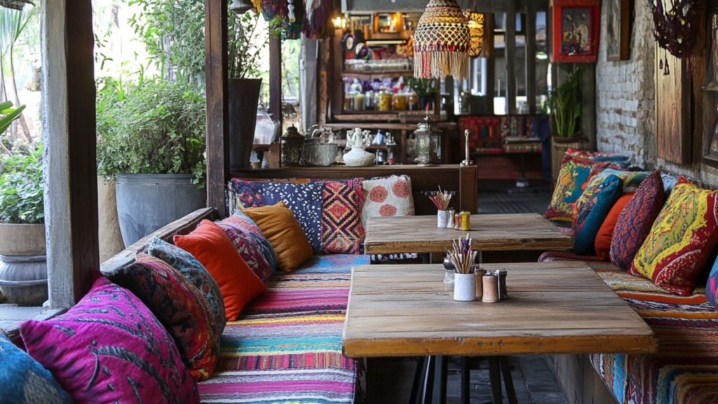 Repurposed and refurbished furniture in a budget-friendly restaurant design