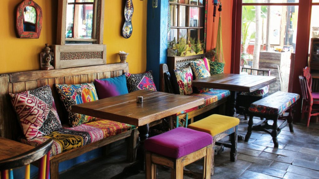 Eye-catching decor and accessories in an affordable restaurant interior