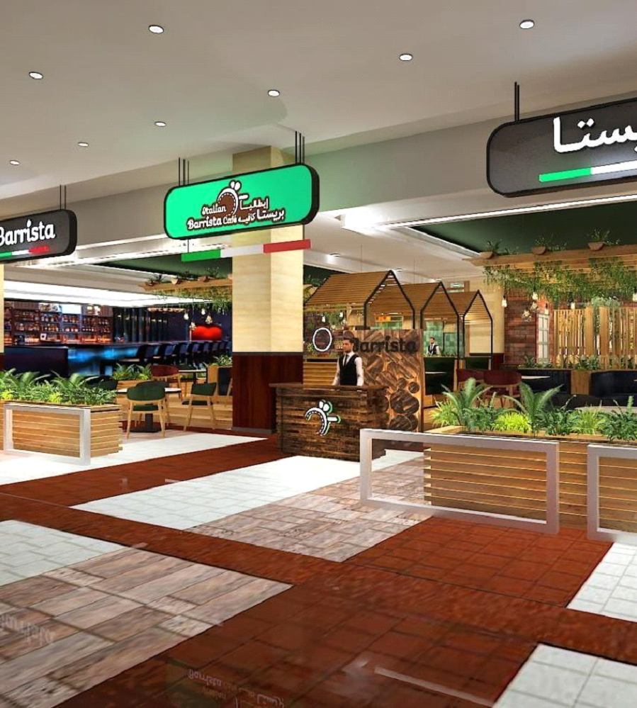 Combining false and raw ceiling design in a restaurant