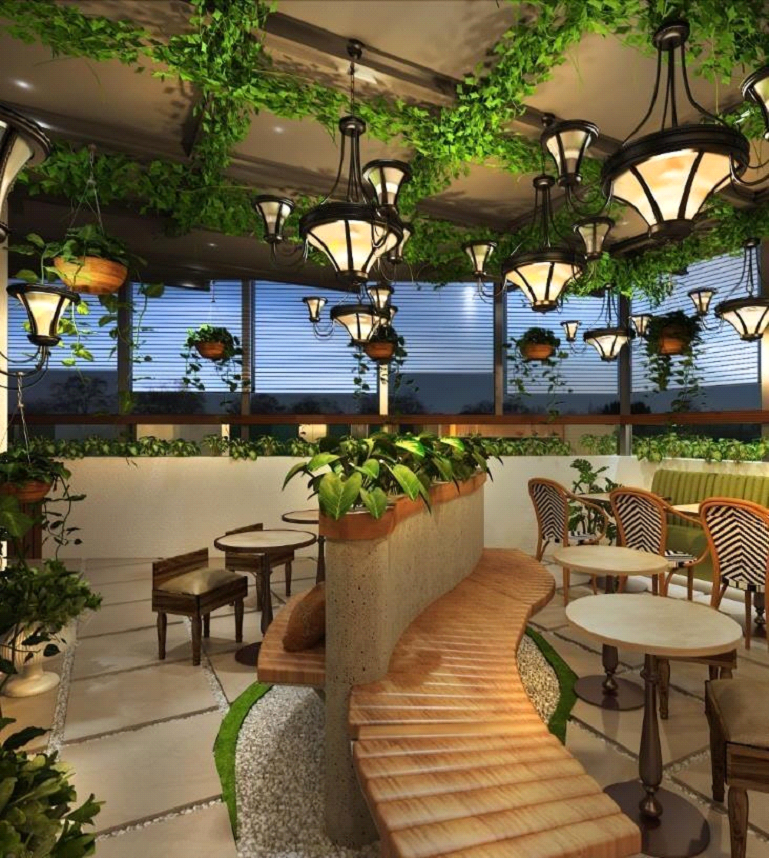 Vertical garden and living wall in a restaurant